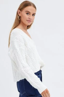 White Oversized Cable Knit Cardigan -Modern Fashion Shop kn1347 41jb cream 4