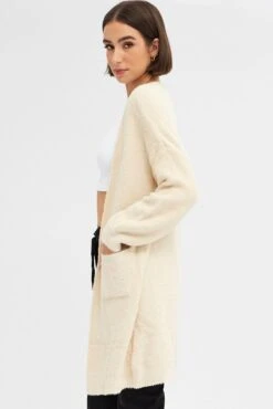 Beige Knit Cardigan Long Sleeve Longline -Modern Fashion Shop kn1402 41jb beige 4