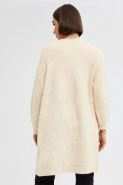 Beige Knit Cardigan Long Sleeve Longline -Modern Fashion Shop kn1402 41jb beige 5