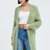 Green Longline Cardigan Fluffy -Modern Fashion Shop kn1402a 41pb khaki 1