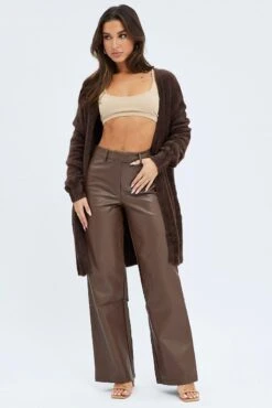 Brown Fluffy Longline Cardigan -Modern Fashion Shop kn1427 45j chocolate 3