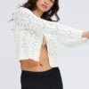 White Round Neck Long Sleeve Crochet Knit Cardigan -Modern Fashion Shop kn1563 40j white 1