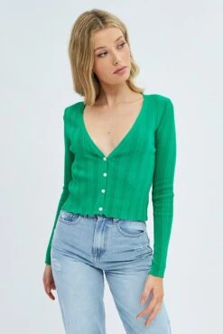 Green Long Sleeve Rib Knit Cardigan -Modern Fashion Shop kn1575 40j jade 3