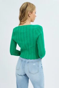 Green Long Sleeve Rib Knit Cardigan -Modern Fashion Shop kn1575 40j jade 5