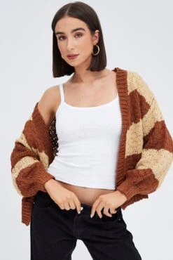 Beige Stripe Oversized Crop Cardigan -Modern Fashion Shop kn1595 41jb stripe 3