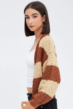 Beige Stripe Oversized Crop Cardigan -Modern Fashion Shop kn1595 41jb stripe 4