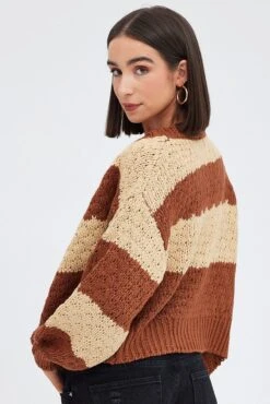 Beige Stripe Oversized Crop Cardigan -Modern Fashion Shop kn1595 41jb stripe 5