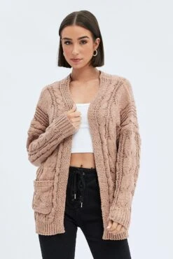 Camel Longline Cable Knit Cardigan -Modern Fashion Shop kn1725a 41jb camel 3
