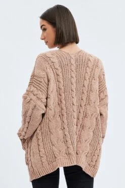 Camel Longline Cable Knit Cardigan -Modern Fashion Shop kn1725a 41jb camel 5