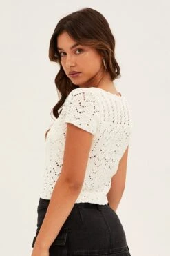 White Knit Cardigan Short Sleeve -Modern Fashion Shop kn1766 40jb white 5