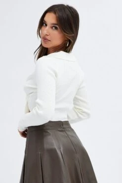 White Collar Detail Cardigan -Modern Fashion Shop kn1801 40j white 5