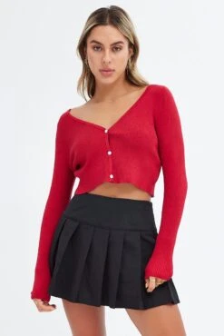 Red Knit Cardigan Long Sleeve -Modern Fashion Shop kn1865 40jb red 3