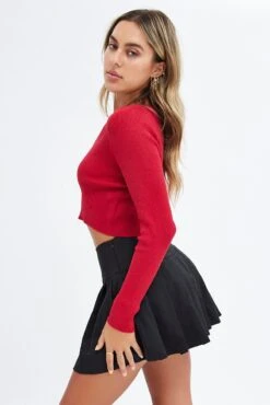 Red Knit Cardigan Long Sleeve -Modern Fashion Shop kn1865 40jb red 4