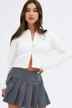 White Cardigan Long Sleeve Crew Neck -Modern Fashion Shop kn1936 12jb white 3