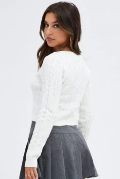 White Cardigan Long Sleeve Crew Neck -Modern Fashion Shop kn1936 12jb white 5