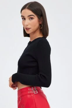 Black Knit Cardigan Zip Up -Modern Fashion Shop kn1937 40jb black 4