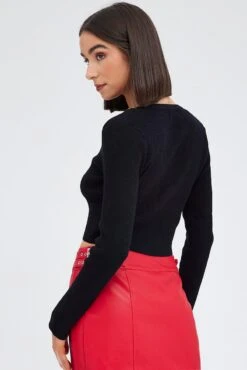 Black Knit Cardigan Zip Up -Modern Fashion Shop kn1937 40jb black 5