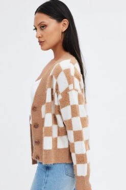 Beige Check Oversized Cardigan -Modern Fashion Shop kn1998 41jb check 4
