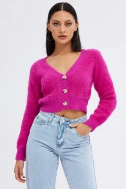 Pink Fluffy Cardigan -Modern Fashion Shop kn2018 41jb hot pink 3