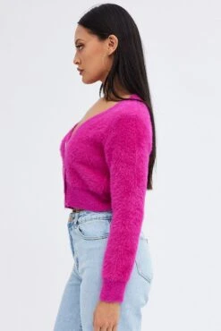 Pink Fluffy Cardigan -Modern Fashion Shop kn2018 41jb hot pink 4