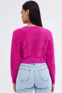 Pink Fluffy Cardigan -Modern Fashion Shop kn2018 41jb hot pink 5