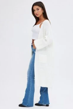 White Longline Cardigan -Modern Fashion Shop kn2024 45jb white 4