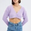Purple Crop Knit Cardigan V Neck -Modern Fashion Shop kn2051 41jb lavender 1