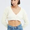 White Crop Knit Cardigan V Neck -Modern Fashion Shop kn2051 41jb white 1