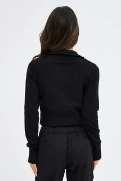 Black Zip Up Cardigan -Modern Fashion Shop kn2064 40jb black 5