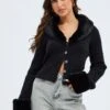 Black Knit Cardigan Fur Trim -Modern Fashion Shop kn2066 41jb black 1