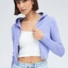 Purple Knit Zip Up Cardigan Hooded