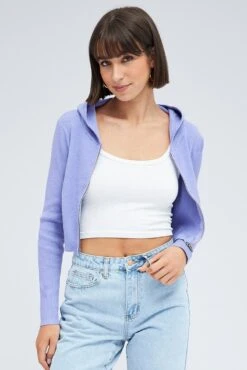 Purple Knit Zip Up Cardigan Hooded -Modern Fashion Shop kn2122 40jb lavender 3