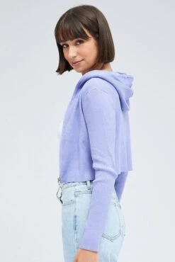 Purple Knit Zip Up Cardigan Hooded -Modern Fashion Shop kn2122 40jb lavender 4