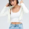 White Knit Zip Up Cardigan Hooded