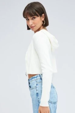 White Knit Zip Up Cardigan Hooded -Modern Fashion Shop kn2122 40jb white 4