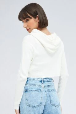 White Knit Zip Up Cardigan Hooded -Modern Fashion Shop kn2122 40jb white 5