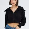 Black Zip Up Crop Cardigan