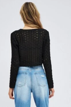 Black Crochet Knit Cardigan Long Sleeve -Modern Fashion Shop kn2224 41jb black 5