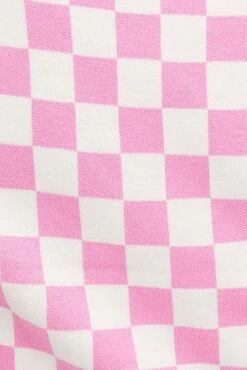 Pink Check Knit Cardigan Short Sleeve -Modern Fashion Shop kn2295 40j check 6