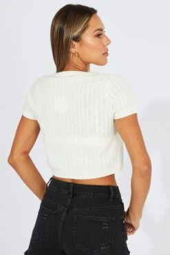 White Knit Cardigan Short Sleeve V Neck -Modern Fashion Shop kn2340 40jb white 5