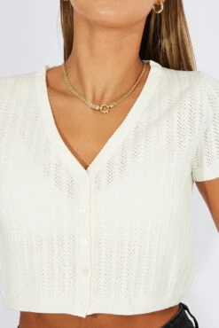 White Knit Cardigan Short Sleeve V Neck -Modern Fashion Shop kn2340 40jb white 6
