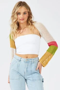 Multi Shrug Crochet Long Sleeve Knit Cardigan -Modern Fashion Shop kn2364 51jb multi 3