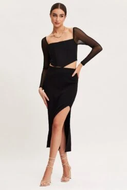 Black Knit Skirt Midi High Rise -Modern Fashion Shop knit skirt black knit skirt midi high rise 32966689816769