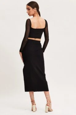 Black Knit Skirt Midi High Rise -Modern Fashion Shop knit skirt black knit skirt midi high rise 32966689882305