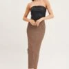 Brown Knit Skirt Midi High Rise