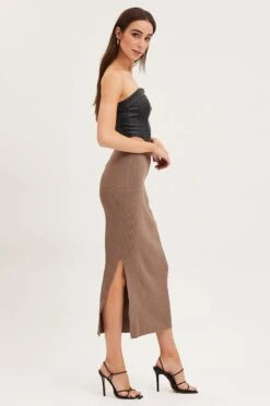 Brown Knit Skirt Midi High Rise -Modern Fashion Shop knit skirt brown knit skirt midi high rise 32966689030337