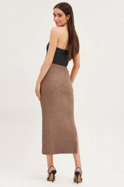 Brown Knit Skirt Midi High Rise -Modern Fashion Shop knit skirt brown knit skirt midi high rise 32966689063105