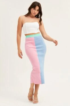 Front Page 25 Multi Color Block Knit Midi Skirt