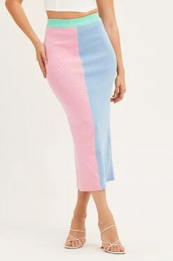 Front Page -Modern Fashion Shop knit skirt multi color block knit midi skirt 32966744309953