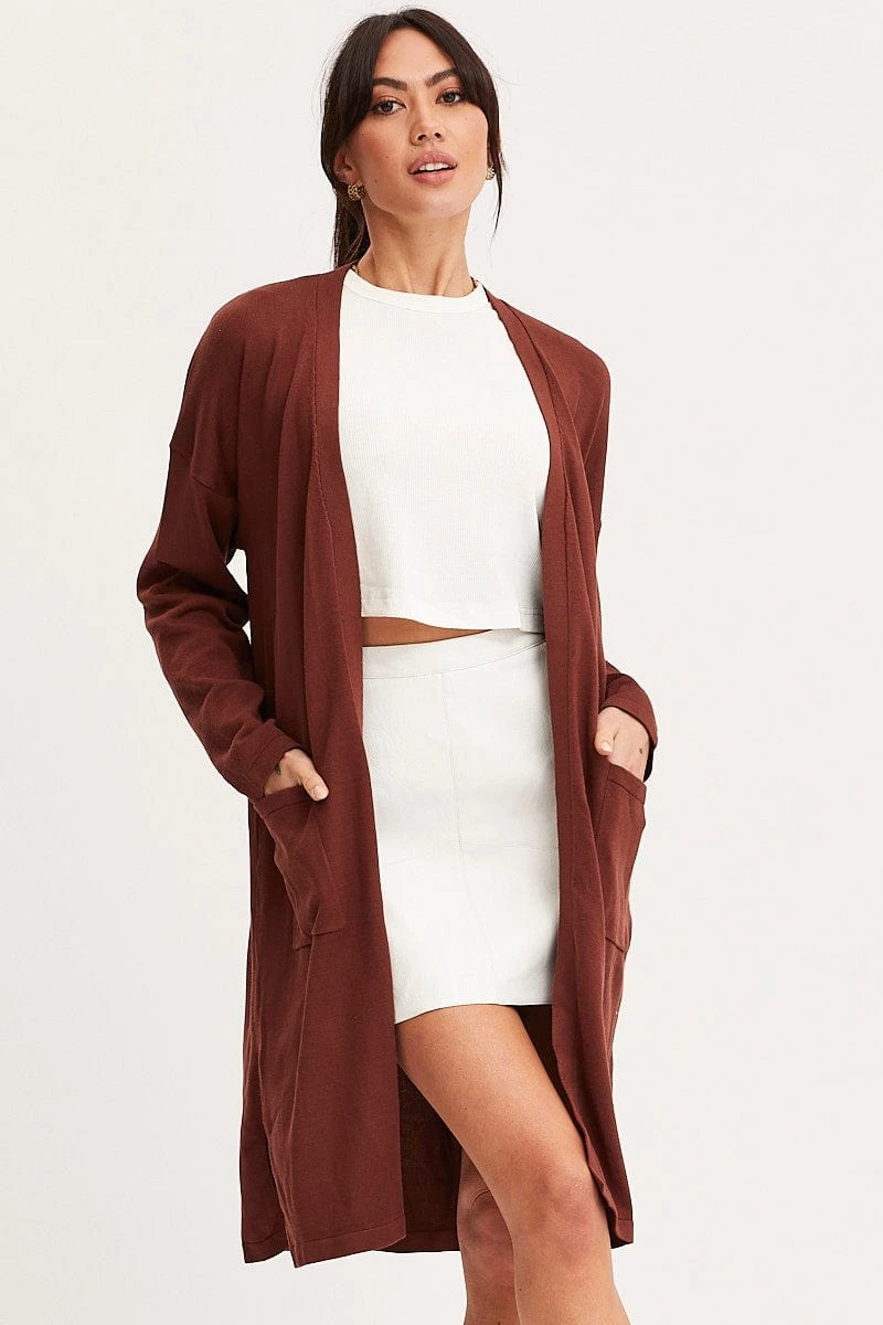 Brown Knit Cardigan Long Sleeve Relaxed Longline 3 Brown Knit Cardigan Long Sleeve Relaxed Longline